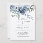 Invitation Floral Dusty bleu ivoire Rose bleu foncé Mariage (Devant)