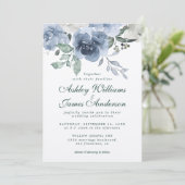 Invitation Floral Dusty bleu ivoire Rose vert foncé Mariage (Debout devant)