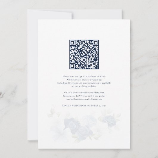 Invitation Floral Dusty bleu QR Code tout en un Mariage (Dos)