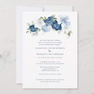 Invitation Floral Dusty bleu QR Code tout en un Mariage
