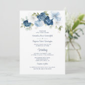 Invitation Floral Dusty bleu QR Code tout en un Mariage (Debout devant)