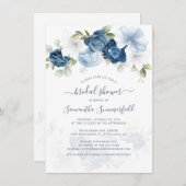 Invitation Floral Dusty Bleu Script Fête des mariées de rempl (Devant / Derrière)