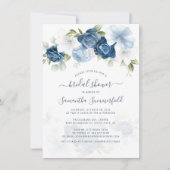 Invitation Floral Dusty Bleu Script Fête des mariées de rempl (Devant)