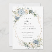 Invitation Floral Dusty Bleu Vert Mariage Enregistrer La Date (Devant)
