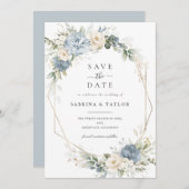 Invitation Floral Dusty Bleu Vert Mariage Enregistrer La Date (Devant / Derrière)