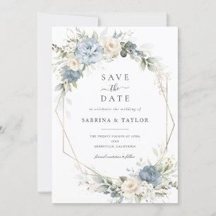 Invitation Floral Dusty Bleu Vert Mariage Enregistrer La Date