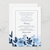 Invitation Floral Dusty Blue Aquarelle Blush Mariage (Devant / Derrière)