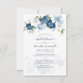 Invitation Floral Dusty Blue Aquarelle Fête des mariées de fe (Devant)