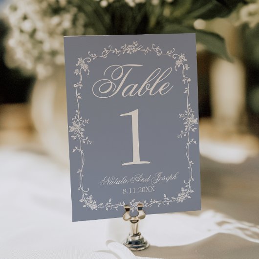 Invitation Floral Dusty Blue Botanical Wedding Table Number