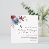 Invitation Floral Dusty Blue Bourgogne Rose Elégant mariage (Debout devant)