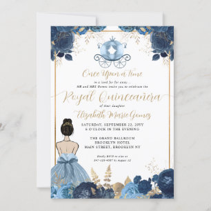 Invitation Floral Dusty Blue Cinderella Royal Quinceanera