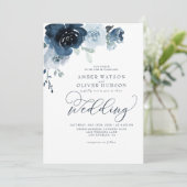 Invitation Floral Dusty Blue Dark Navy Blue Boho Mariage (Debout devant)