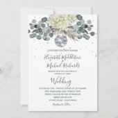 Invitation Floral Dusty Blue Disco Ball Mariage élégant (Devant)