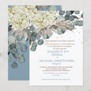 Invitation Floral Dusty Blue Eucalyptus Élégant Mariage or