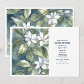 Invitation Floral Dusty Blue Fête des mariées Mariage vert (Devant / Derrière)