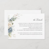 Invitation Floral Dusty Blue Greenery Détails du Mariage Insé (Devant / Derrière)