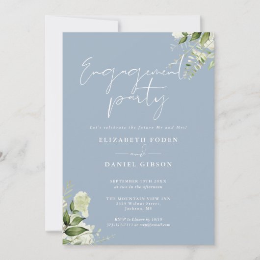 Invitation Floral Dusty Blue Script (Devant)