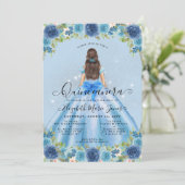 Invitation Floral Dusty Blue Silver Glam Princesse Quinceaner (Debout devant)