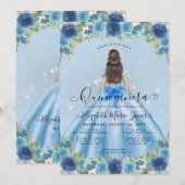 Invitation Floral Dusty Blue Silver Glam Princesse Quinceaner (Devant / Derrière)