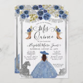 Invitation Floral Dusty Blue Silver Horse Charra Quinceanera (Devant / Derrière)