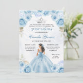 Invitation Floral Dusty Blue & Silver Princess Quinceañera (Debout devant)