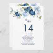 Invitation Floral Dusty Blue Table Numéro 14 Siège Mariage (Devant / Derrière)