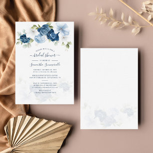 Invitation Floral Dusty Blue Watercolor Foliage Bridal Shower