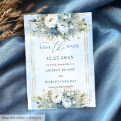 Invitation Floral Dusty Blue White Gold Flowers Enregistrer L