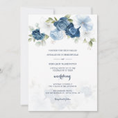 Invitation Floral Dusty Mariage bleu (Devant)