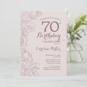 Invitation Floral Dusty Pink Photo 70e fête d'anniversaire (Debout devant)