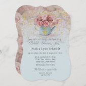 Invitation Floral Dusty Rose Bee Gold Blue Fête des mariées (Devant / Derrière)