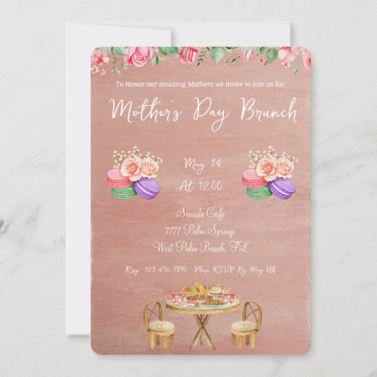 Invitation Floral Dusty Rose Fête des Mères Brunch (Devant)