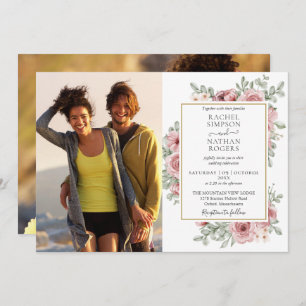 Invitation Floral Dusty Rose Gold 2 Photos Mariage