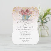 Invitation Floral Dusty Rose Gold Élégant déjeuner nuptial (Debout devant)