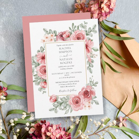 Invitation Floral Dusty Rose Mariage or