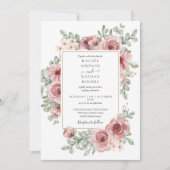 Invitation Floral Dusty Rose QR Code Mariage (Devant)