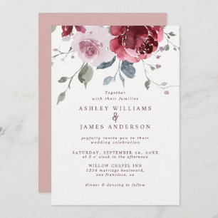 Invitation Floral Dusty Rose Rose Mariage Bourgogne