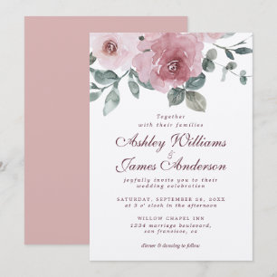 Invitation Floral Dusty Rose Rose Mariage Bourgogne