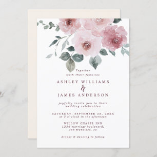 Invitation Floral Dusty Rose Rose Mariage d'ivoire Bourgogne