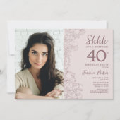 Invitation Floral Dusty rose Surprise Photo 40e anniversaire (Devant)