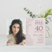 Invitation Floral Dusty rose Surprise Photo 40e anniversaire (Debout devant)