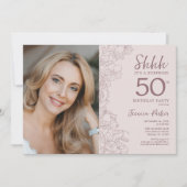 Invitation Floral Dusty rose Surprise Photo 50e anniversaire (Devant)