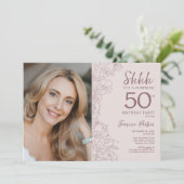 Invitation Floral Dusty rose Surprise Photo 50e anniversaire (Debout devant)