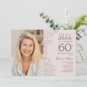 Invitation Floral Dusty rose Surprise Photo 60e anniversaire (Debout devant)