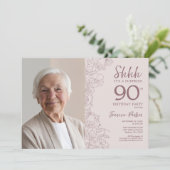 Invitation Floral Dusty rose Surprise Photo 90e anniversaire (Debout devant)
