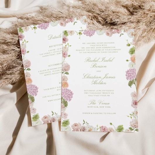 Invitation Floral Elegance Pink Green All in one Wedding