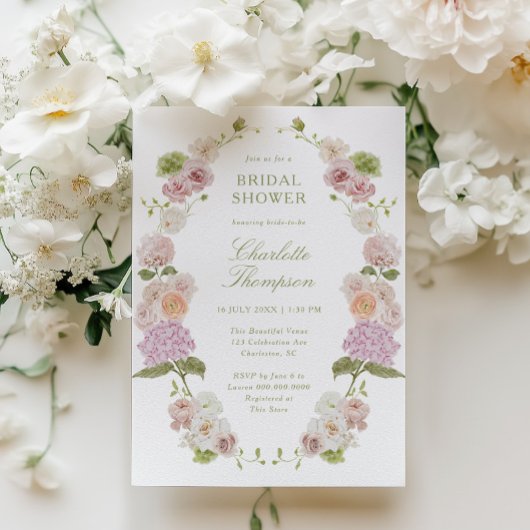 Invitation Floral Elegance Pink Green Bridal Shower