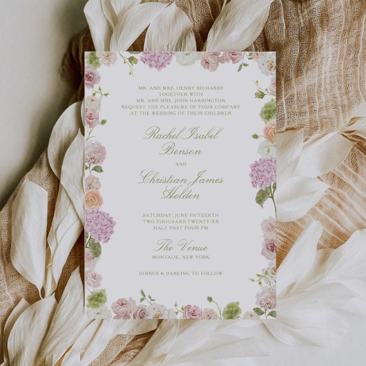 Invitation Floral Elegance Pink Green Frame Wedding