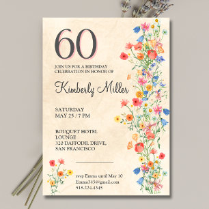 Invitation Floral élégant 60e anniversaire fleurs sauvages 60