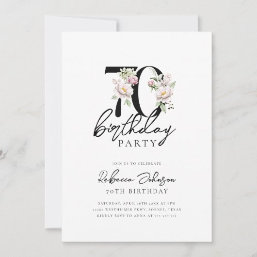 Invitation Floral Elegant 70e anniversaire (Devant)